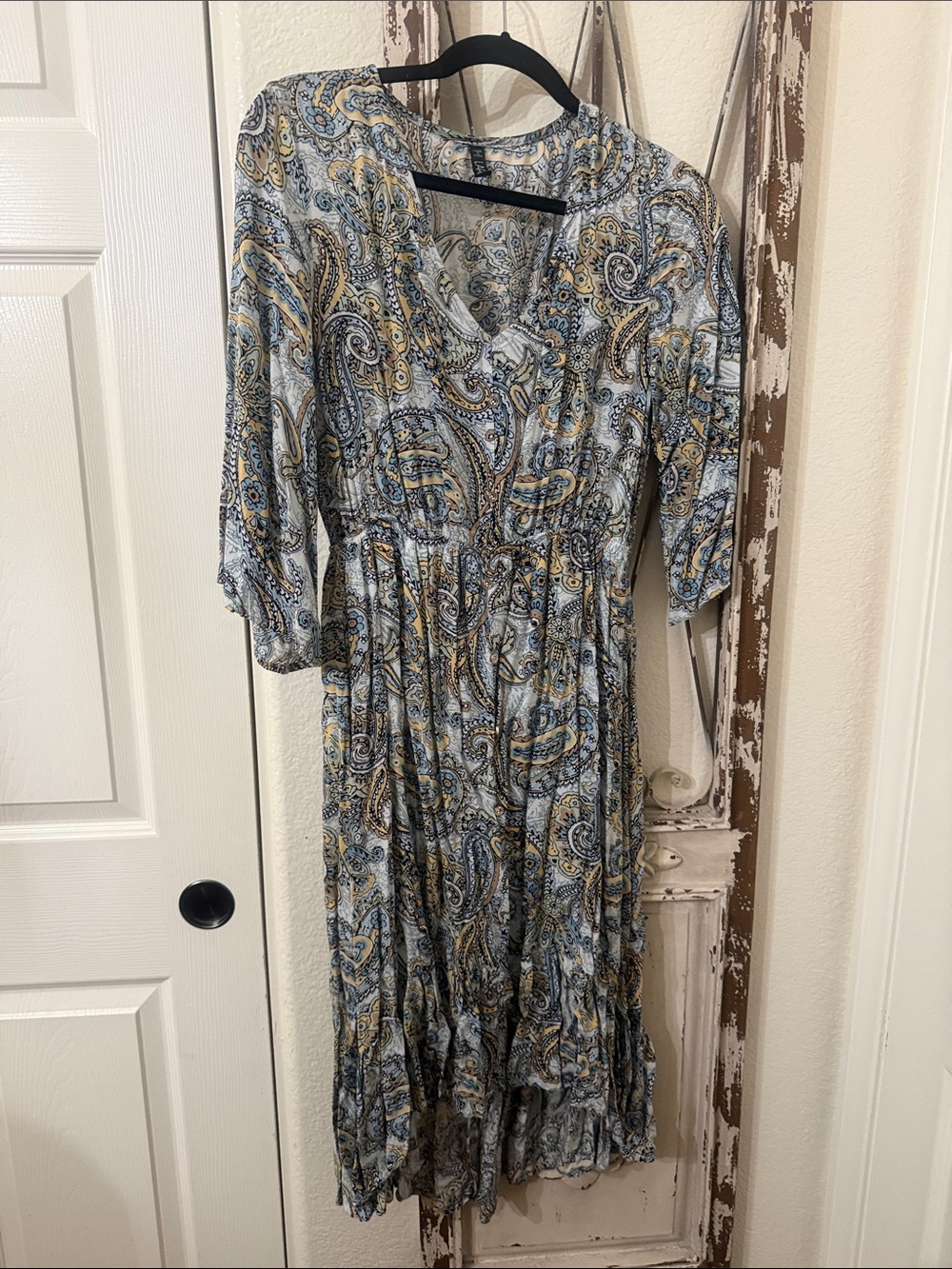 Lapis Paisley Midi Dress in Blue and Gold